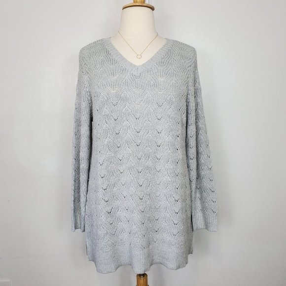 Style & Co Gray Crochet Look V-Neck Knit Pullover Sweater, NWT, Size XL - Picture 1 of 11